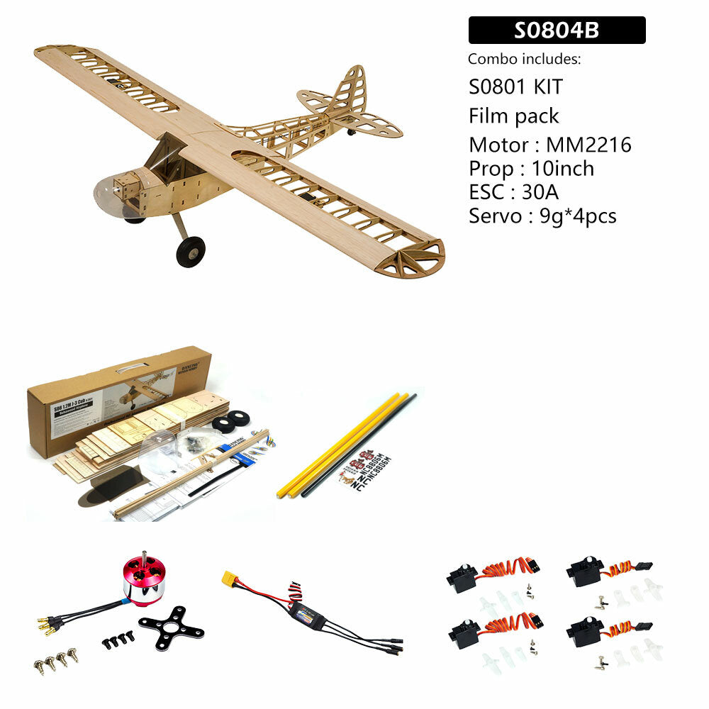 dancing wings hobby s08 piper j3 cub 1180 mm spanwijdte balsahout rc vliegtuig kit / kit + power combo