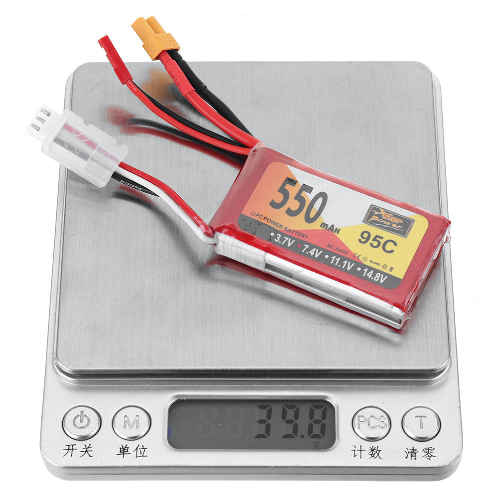 zop power 7.4v 550mah 95c 2s lipo-batterij xt30 stekker voor rc drone