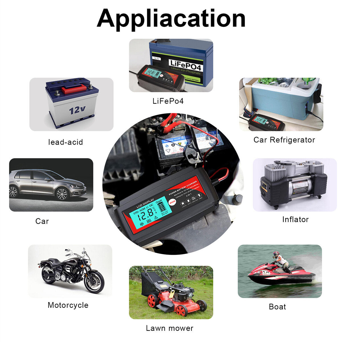 andeman 12v-6a/14v-6a volautomatische smart car batterij ijzer lithium batterij oplader lcd groot scherm ip65 waterdicht