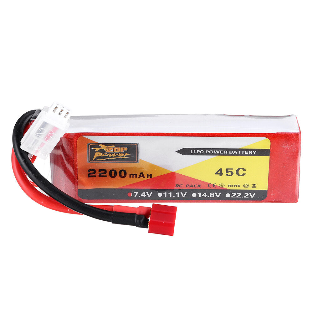 zop power 7.4v 2200mah 2s 45c lipo-batterij t plug voor wltoys 124019 124018 144001 10428 k949 rc auto