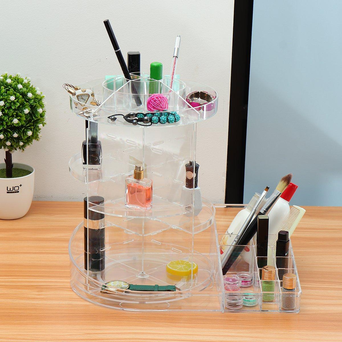 360 graden draaiende acryl cosmetische organisator 2 in 1 make-up display rack opbergtas