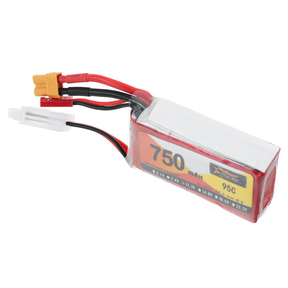 zop power 11.1v 750mah 95c 3s lipo-batterij xt30 stekker voor rc drone