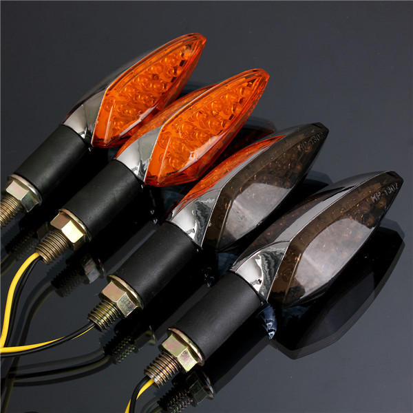 12v universal motorcycle 15led turn signal indicator light zilver kleurlens long handle