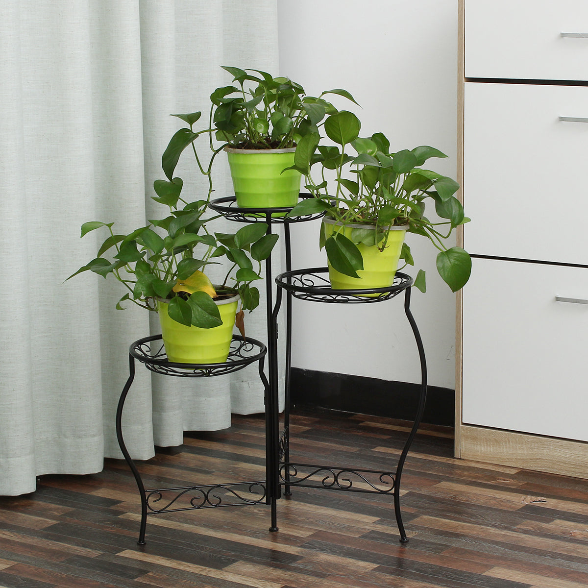 metalen bloempotstandaard 3 niveaus afgeronde plantenhouder indoor outdoor flower plant stand display rek voor home garden patio