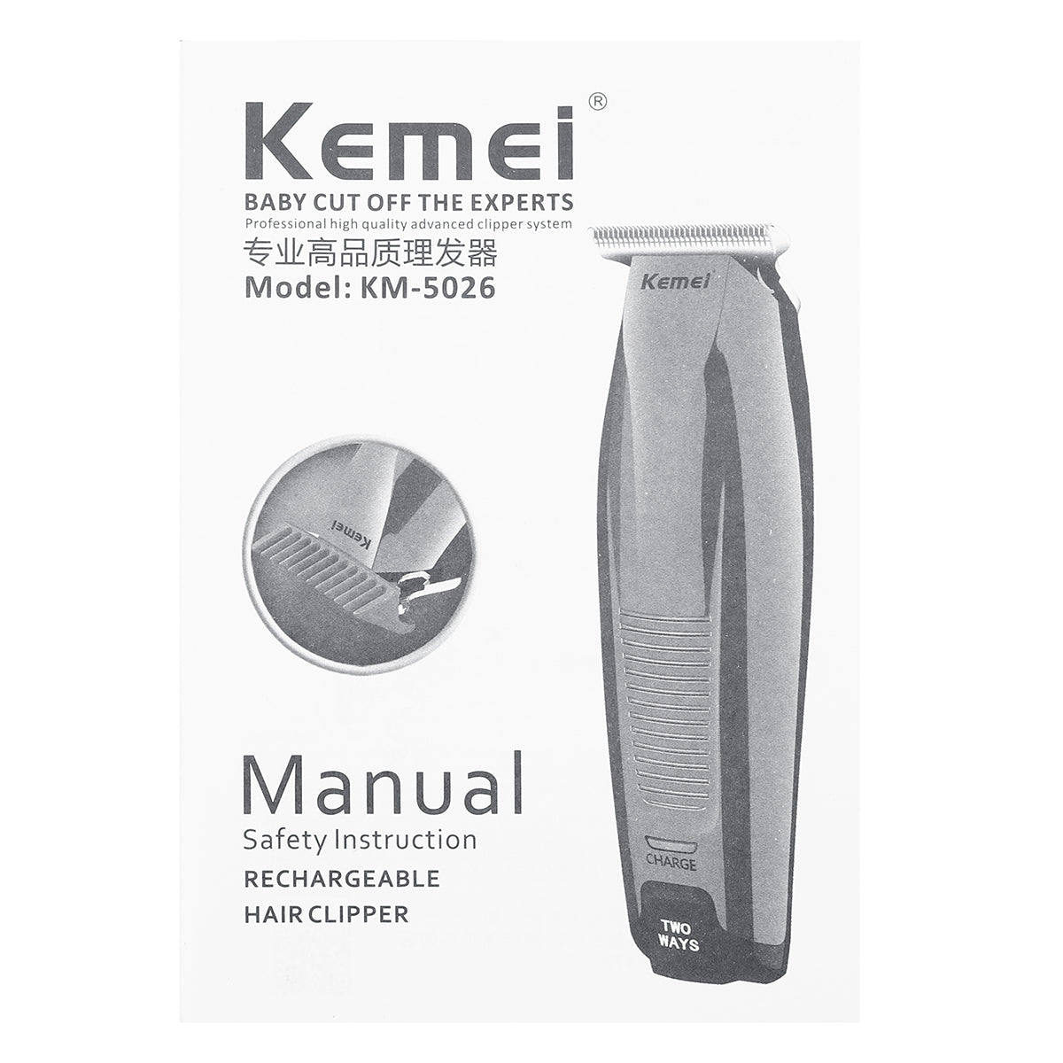 kemei km-5026 0mm kale oplaadbare professionele tondeuse tondeuse draadloze stijltang tondeuse modellering kapsel