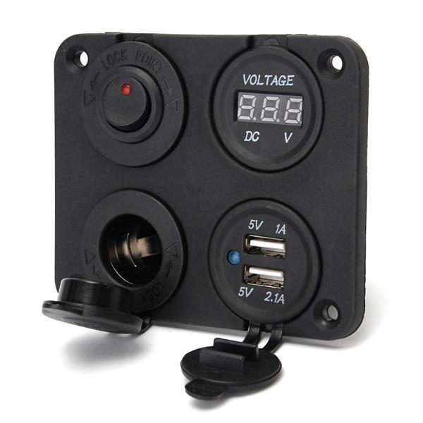 dual usb adapter oplader sockets & digital volt meter & switch panel