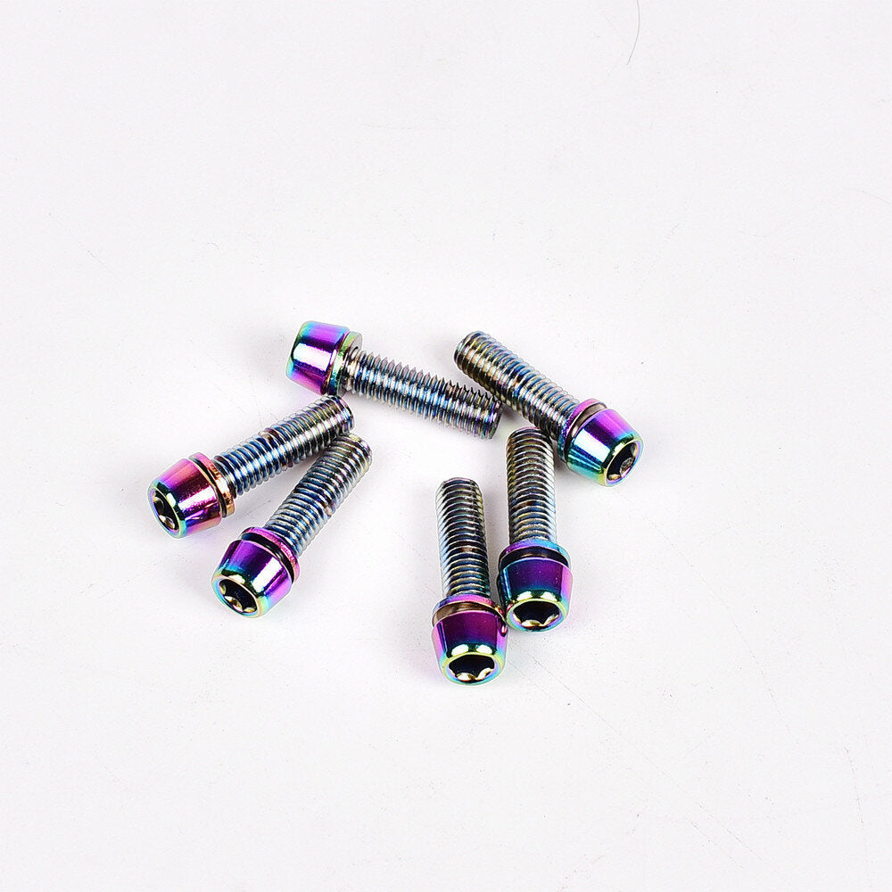 6 stuks / doos mountainbike fietsstuur legering schroef titanium vergulde schroef m5 / m6 * 18 mm