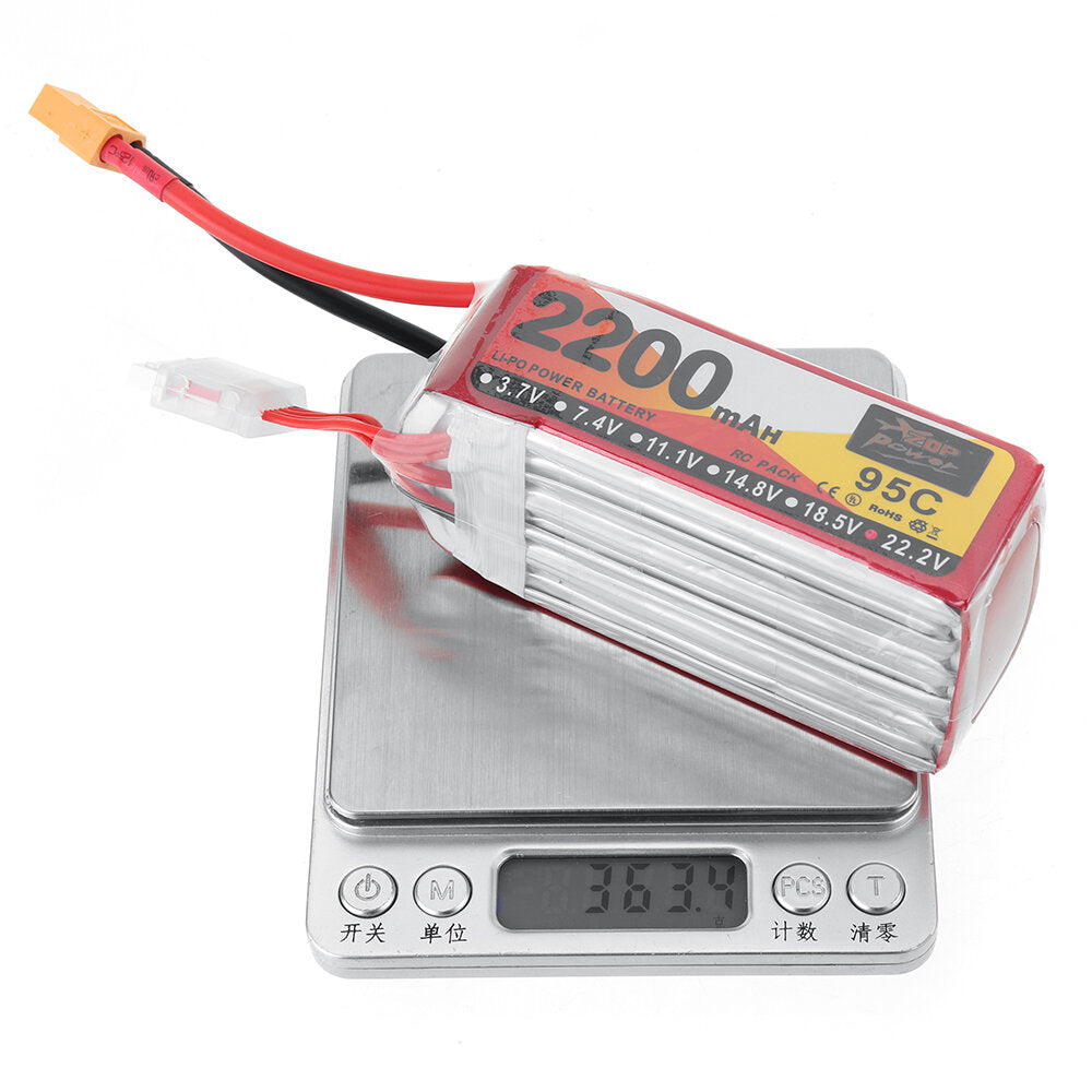 zop power 22.2v 2200mah 95c 6s lipo-batterij xt60-stekker voor rc drone