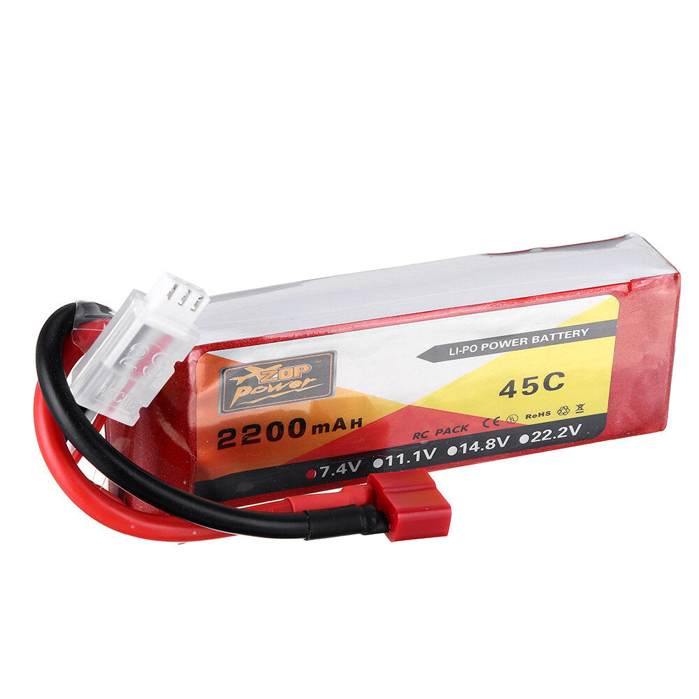 zop power 7.4v 2200mah 2s 45c lipo-batterij t plug voor wltoys 124019 124018 144001 10428 k949 rc auto