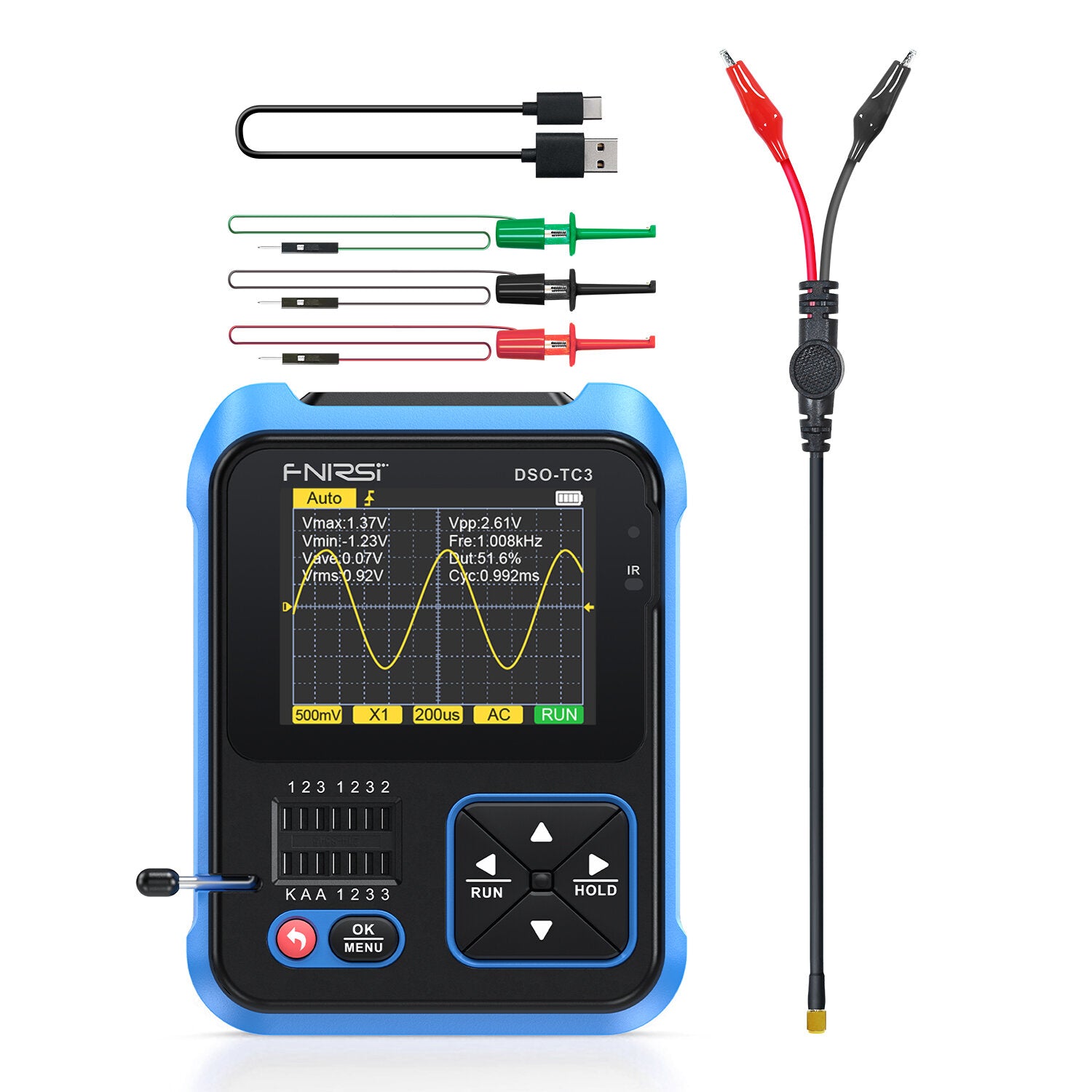 fnirsi dso-tc3 digitale oscilloscoop transistor tester functie signaal generator 3 in 1 multifunctionele elektronische component tester