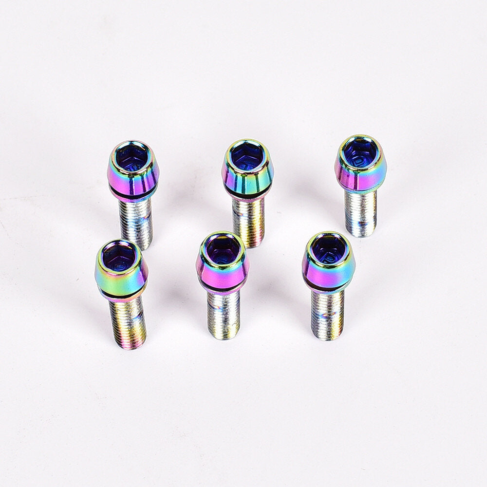 6 stuks / doos mountainbike fietsstuur legering schroef titanium vergulde schroef m5 / m6 * 18 mm