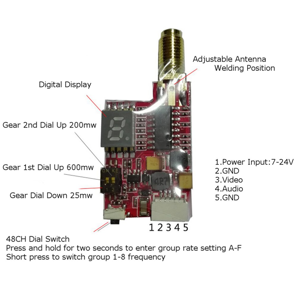 ts582s 5.8g 48ch 25mw/200mw/600mw schakelbare mini fpv-zender met digitaal display voor rc radiografische drone