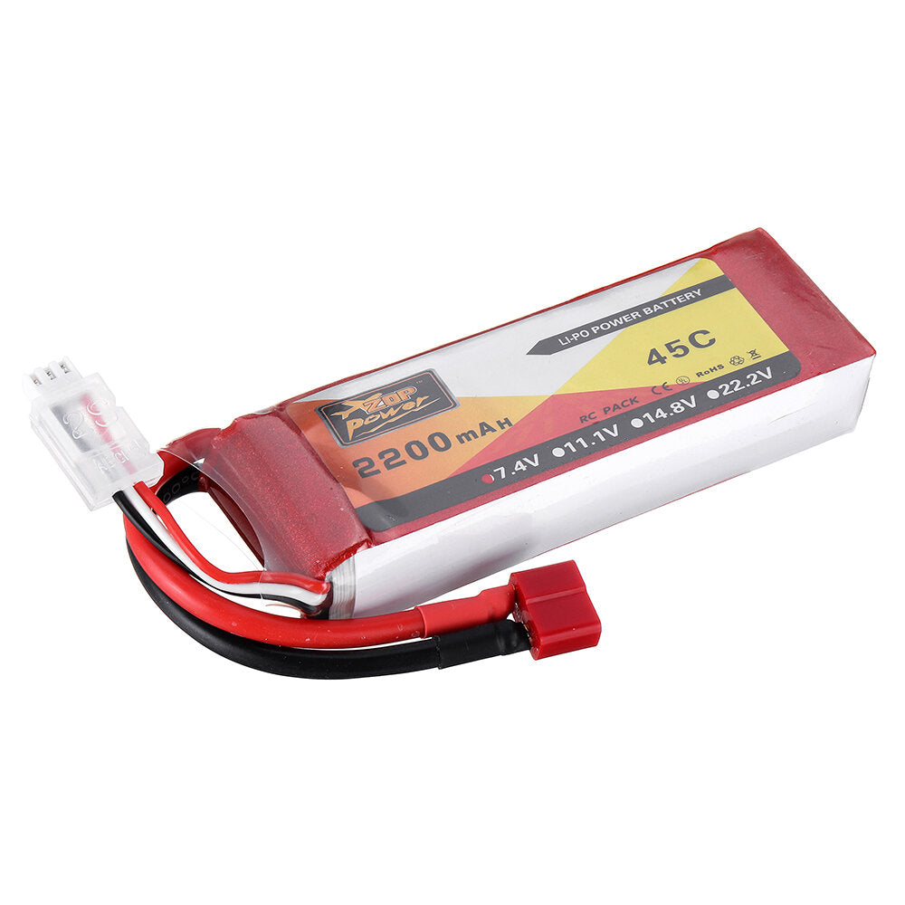 zop power 7.4v 2200mah 2s 45c lipo-batterij t plug voor wltoys 124019 124018 144001 10428 k949 rc auto