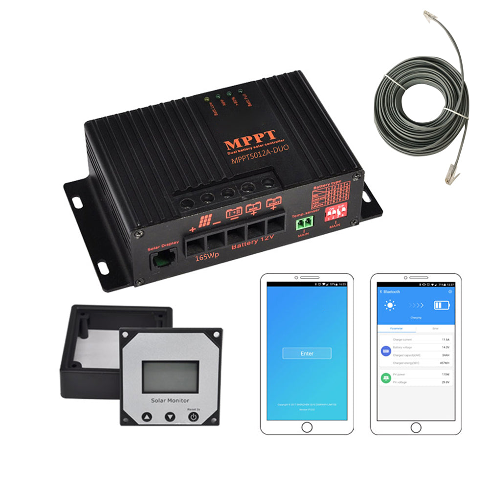 mppt5012a-duo-bt mppt 12a 12v solar charge controller app solar regulator voor solar paneellader