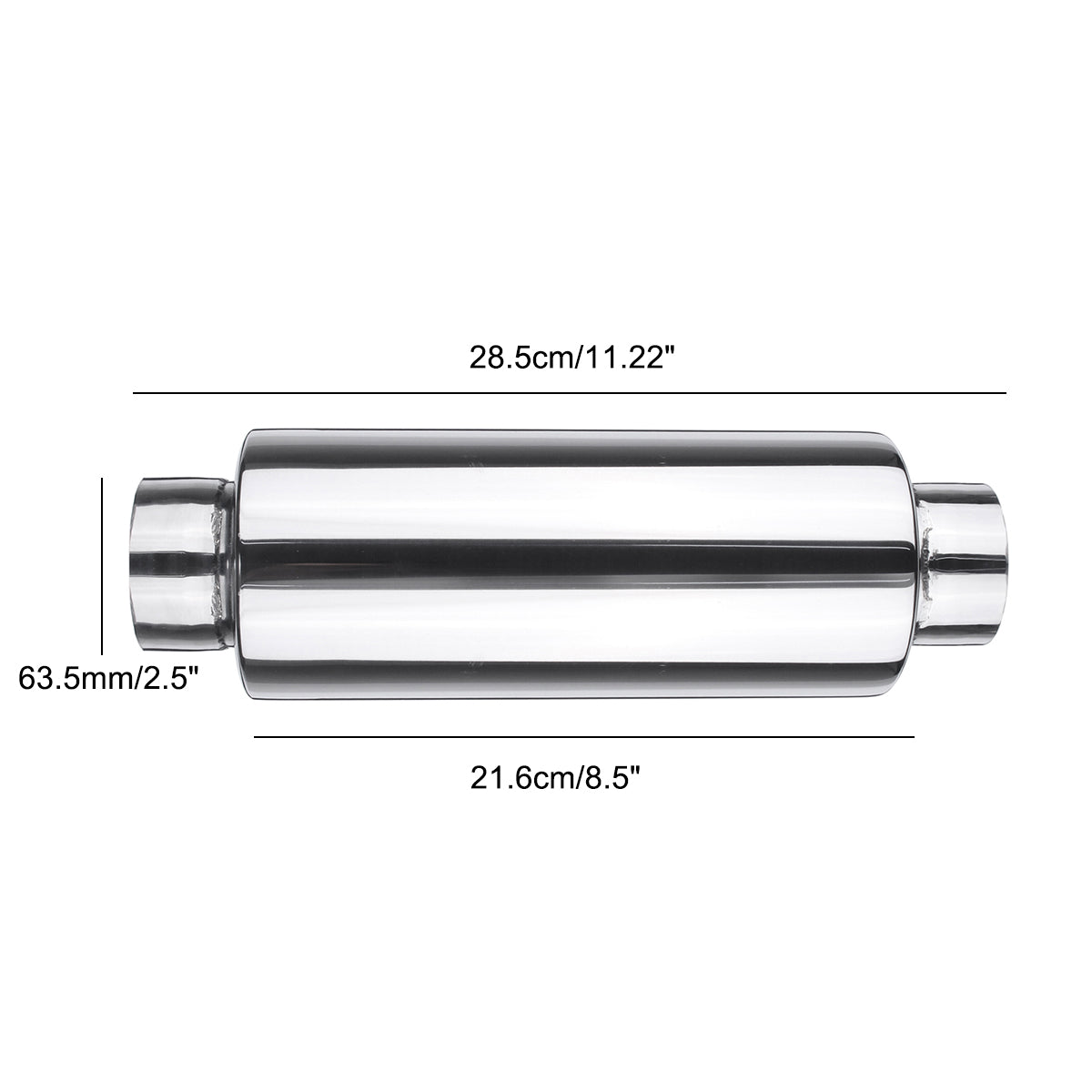 universele uitlaatdemper resonator 304 roestvrij staal 2.5 inch inlaat 2.5 inch uitlaat