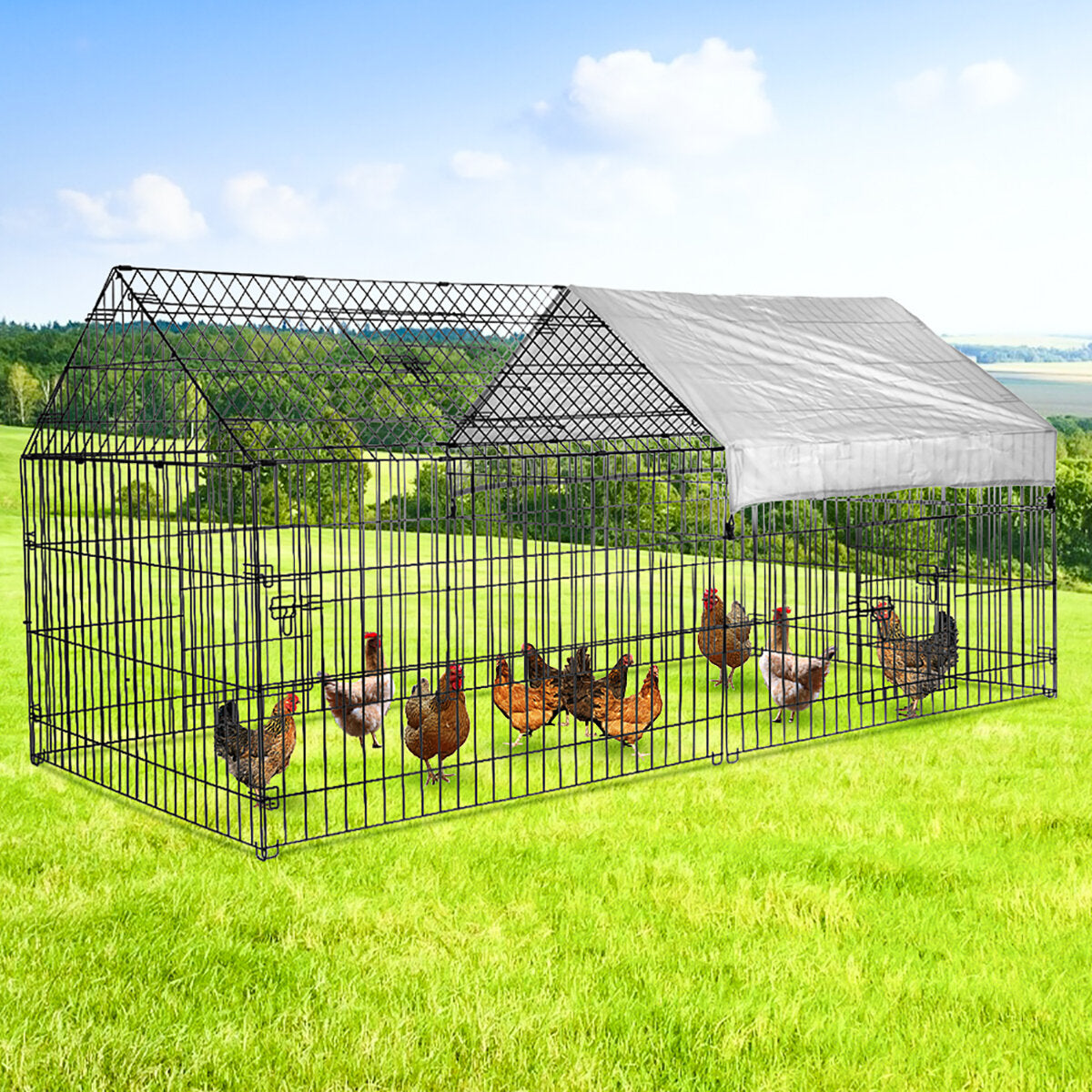 pawgiant kippenhok run cage upgrade 86.6 × 40 × 38 metalen kip hek pen huisdier box behuizingen met bescherming cover & grond nagel. kooi binnen buiten tuin voor kleine dieren kat kip eend konijn