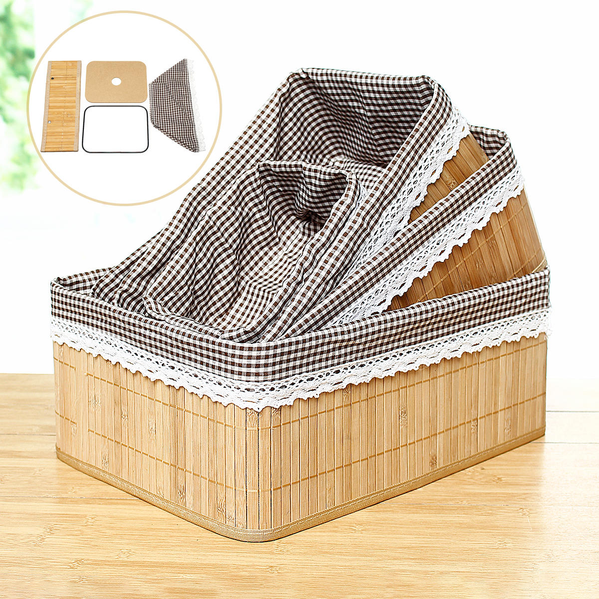 bamboe weven opbergmanden picknick kruidenier snacks toy box desktop organizer