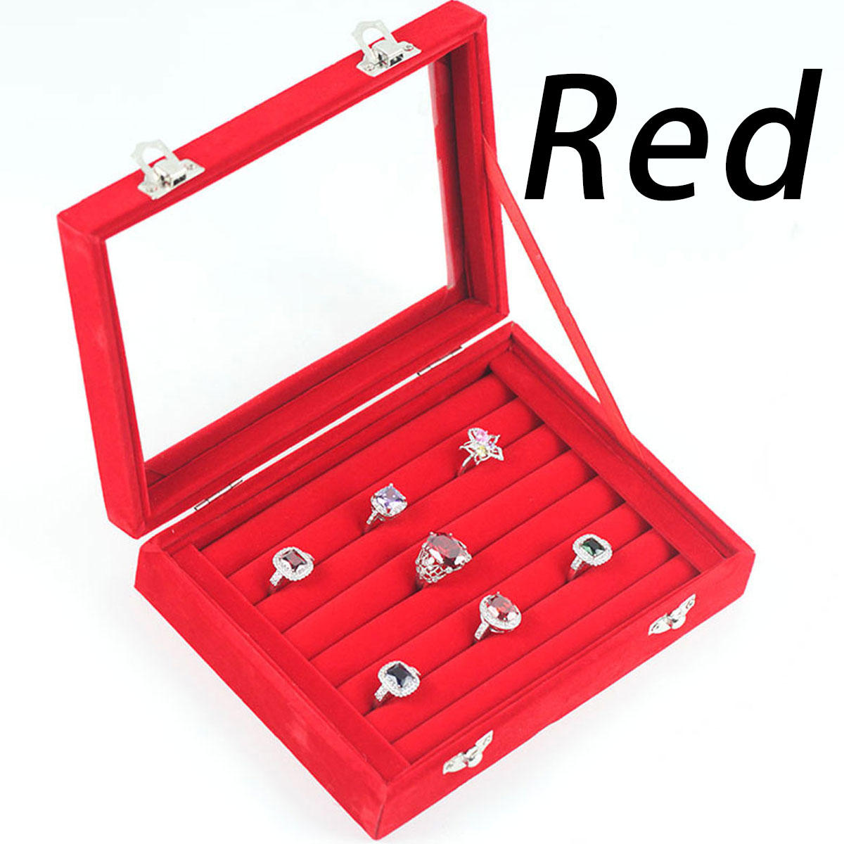 sieraden fluwelen houten ring display organizer box ladehouder oorbel opbergtas