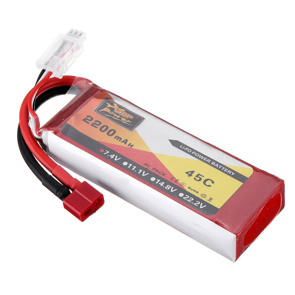 zop power 7.4v 2200mah 2s 45c lipo-batterij t plug voor wltoys 124019 124018 144001 10428 k949 rc auto