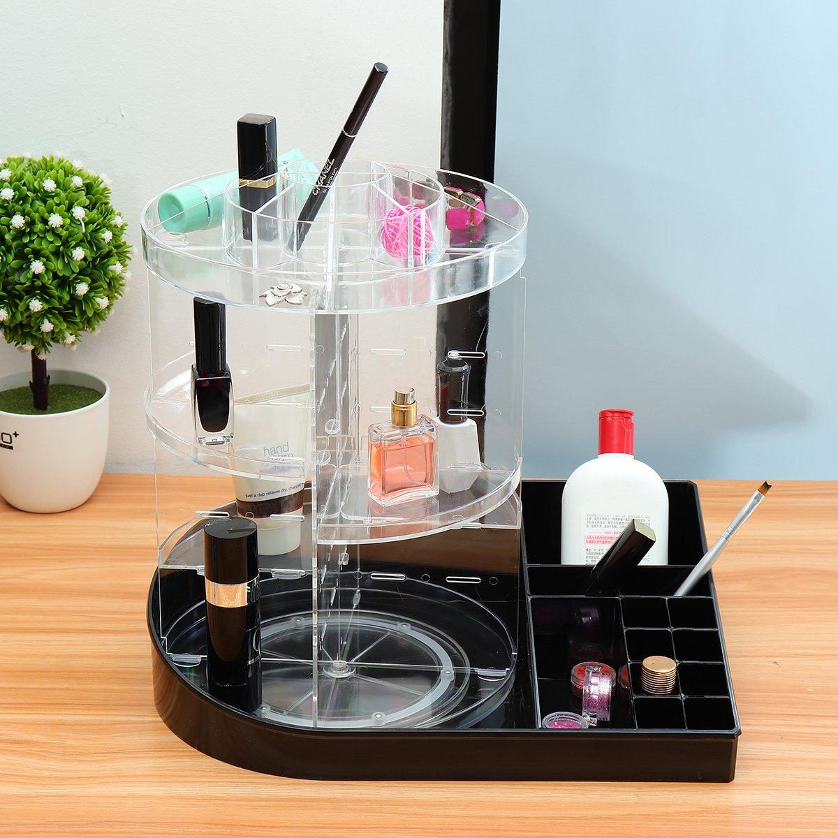 360 graden draaiende acryl cosmetische organisator 2 in 1 make-up display rack opbergtas