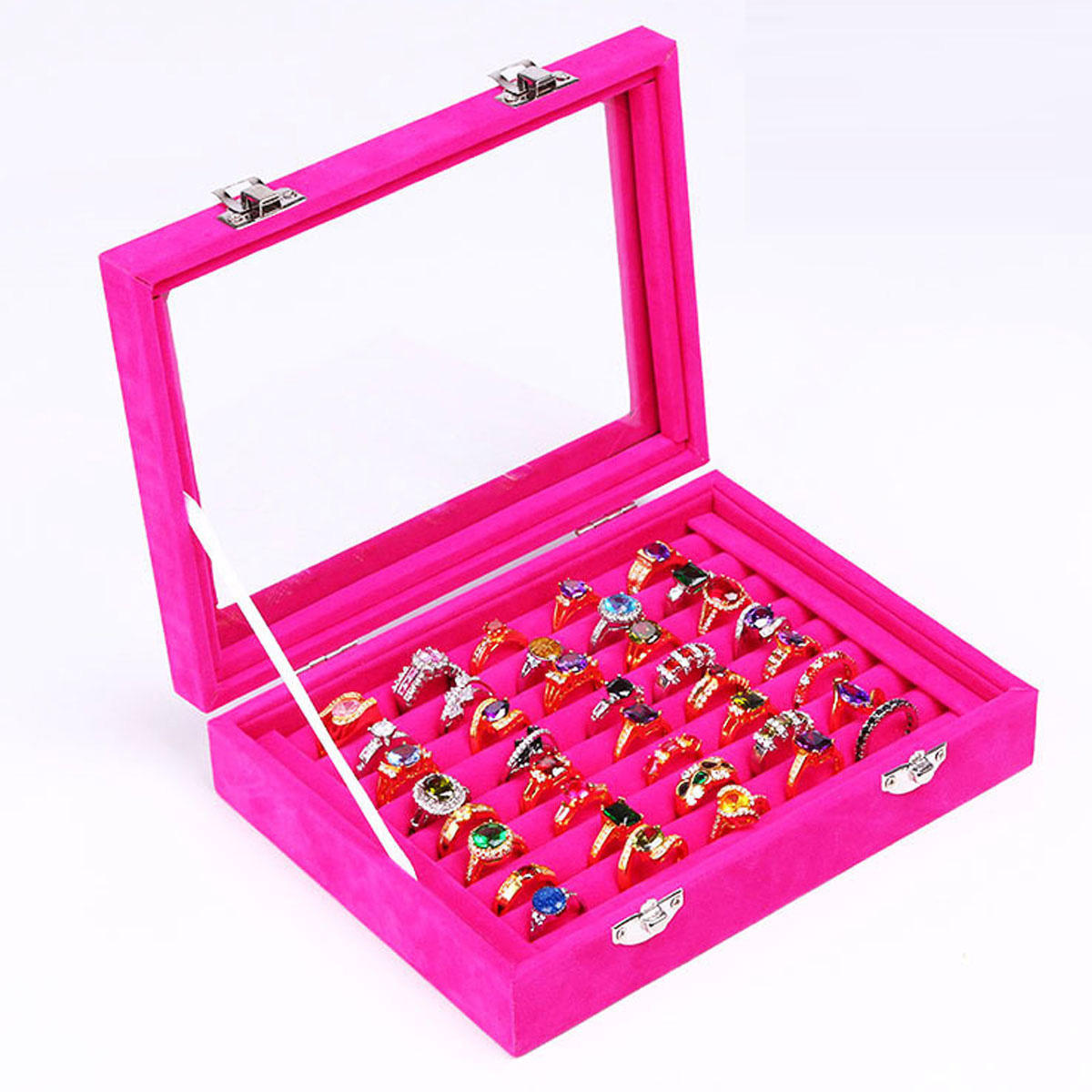 sieraden fluwelen houten ring display organizer box ladehouder oorbel opbergtas