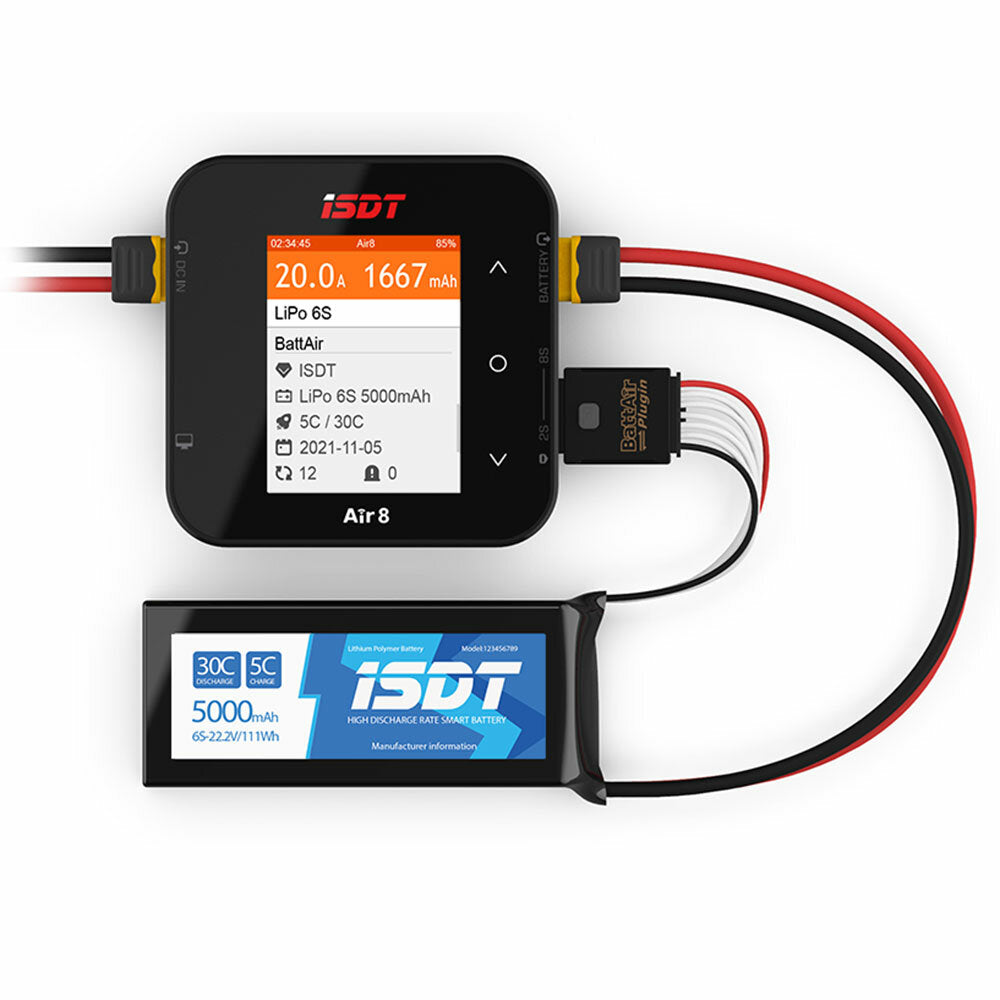 isdt air8 battair 500w 20a high power battery balance charger discharger app connection for life lion lipo ulihv nimh pb battery